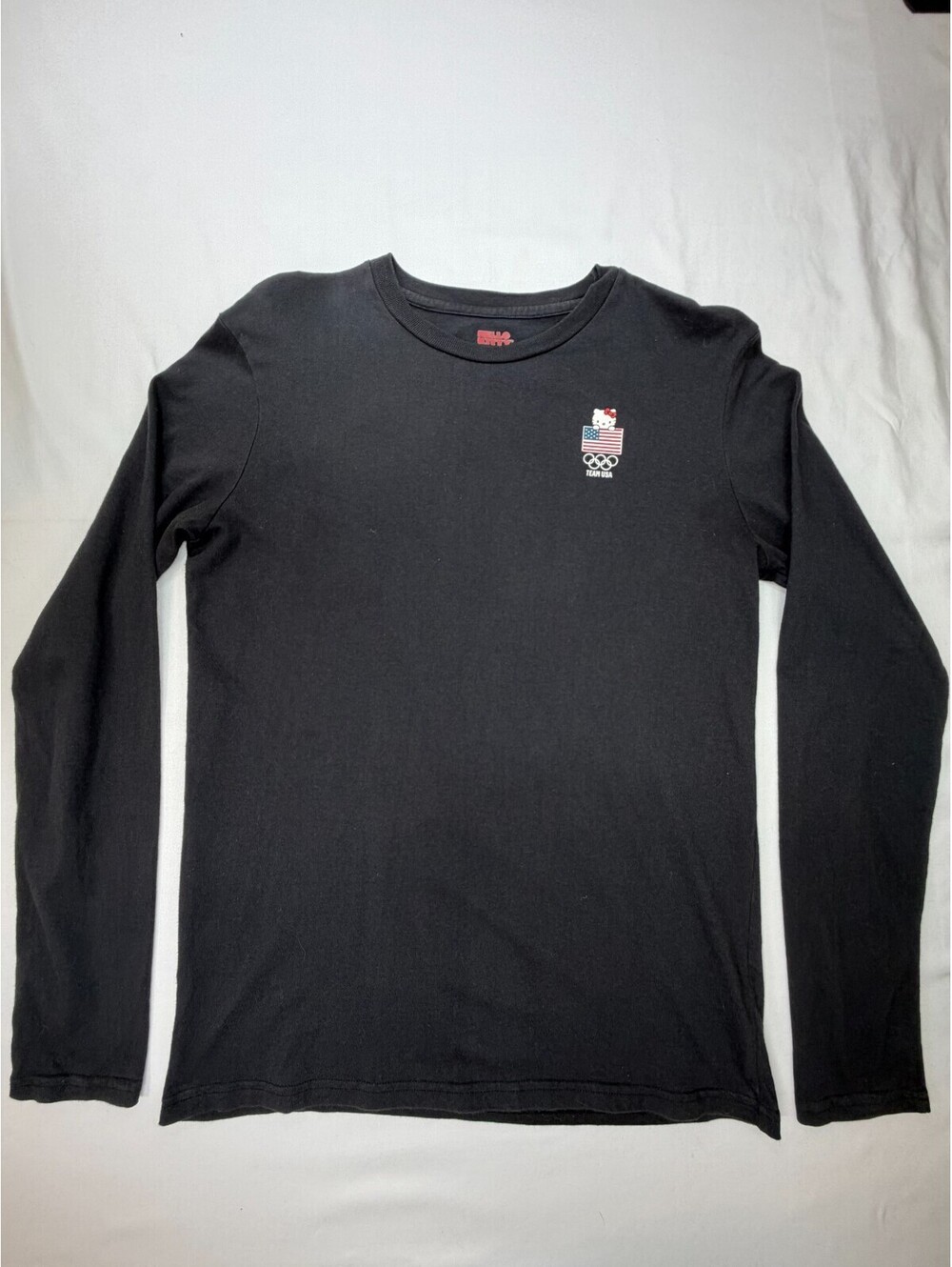Hello Kitty x Team USA Men's T Shirt Long Sleeve Pullover Cotton Size M Black